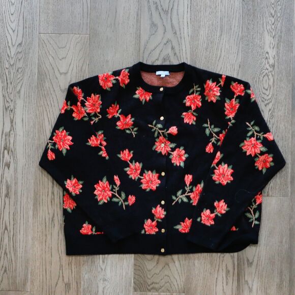 Sweaters - Draper James RSVP Black Floral Cardigan Sweater Plus Size 3X